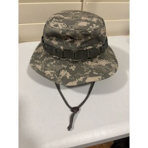 US Military Bucket Hat Cap Mens Size 7 3/8 Digi Camo‎ Drawstring Outdoors